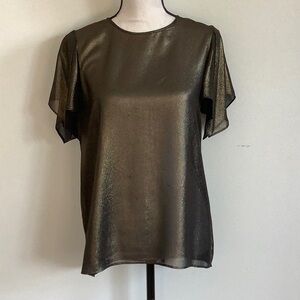 BCBGeneration metallic flutter sleeve top bronze
